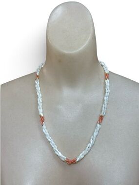 Vintage Mother of Pearl & Salmon Coral Twisted Rope Necklace 23”